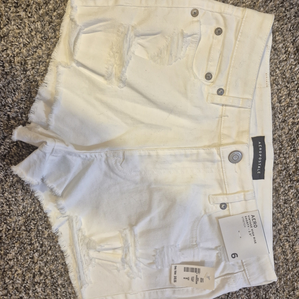 Aeropostale White Distressed Denim Shorts